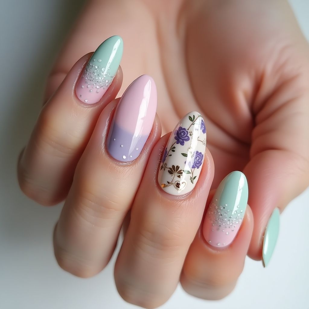 Mother's Day Almond Nail Design
