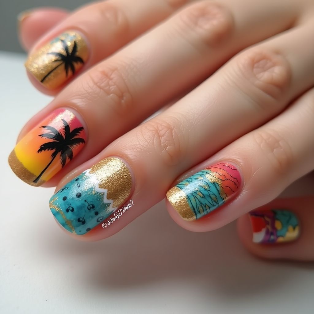 Vacation Round Nail Design