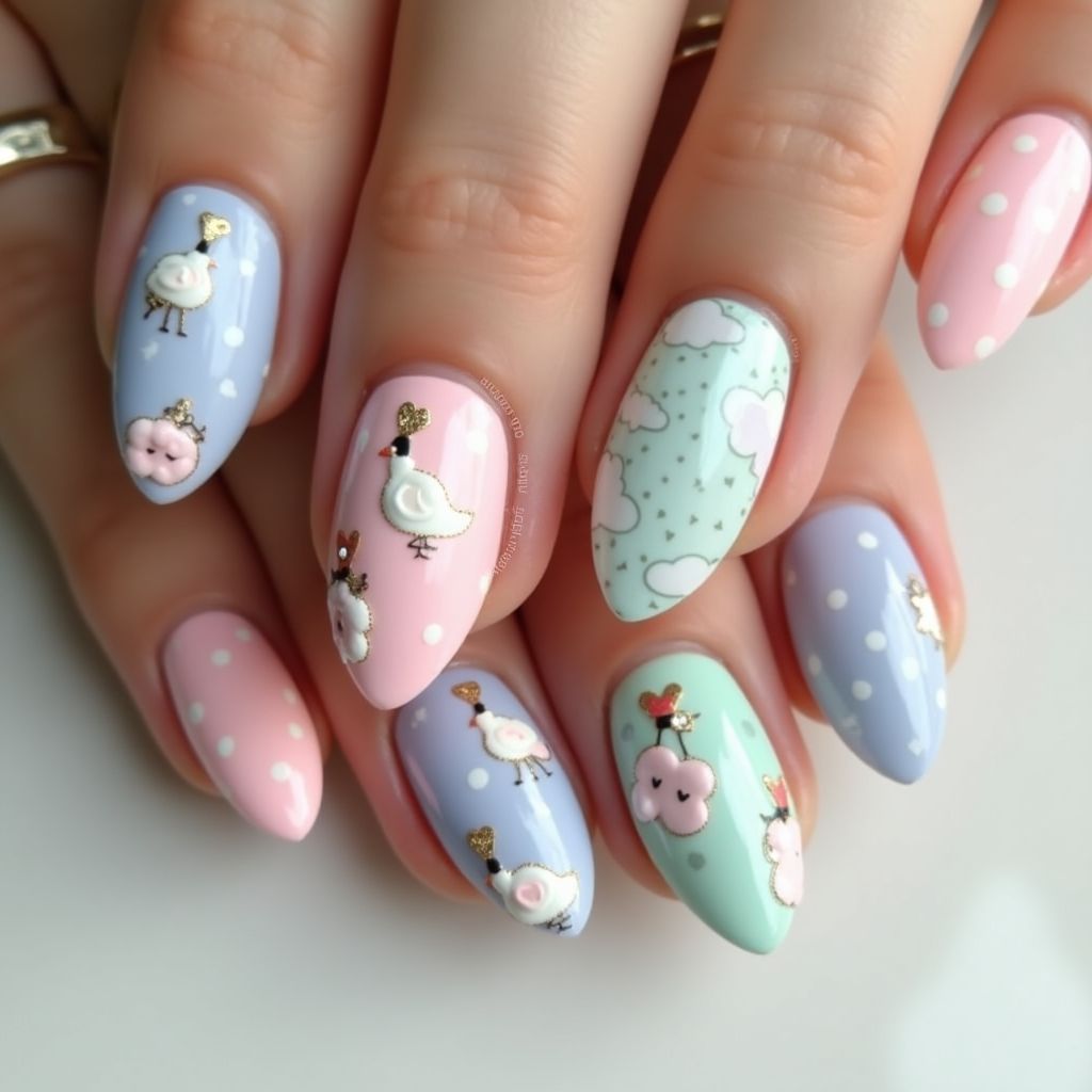 Baby Shower Almond Nail Design