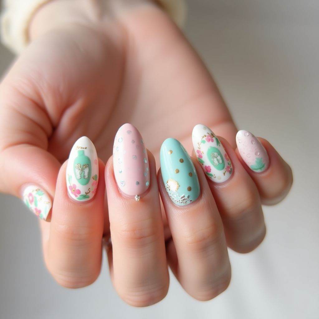 Baby shower Almond Nail Design