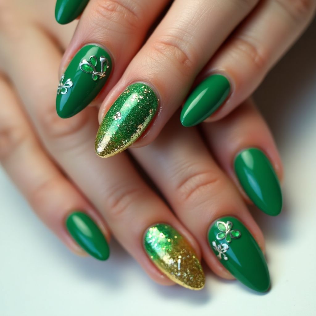 St Patrick's Day Stiletto Nail Design