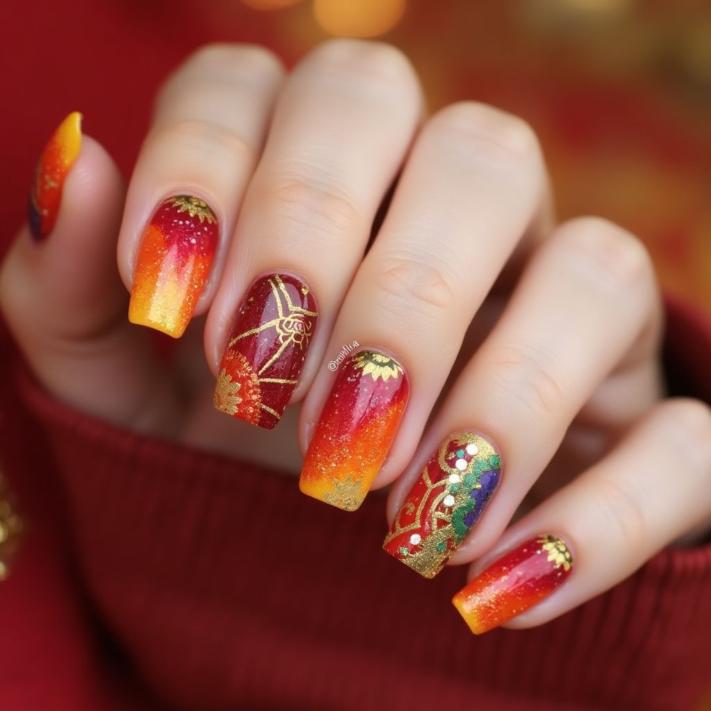 Diwali Square Nail Design