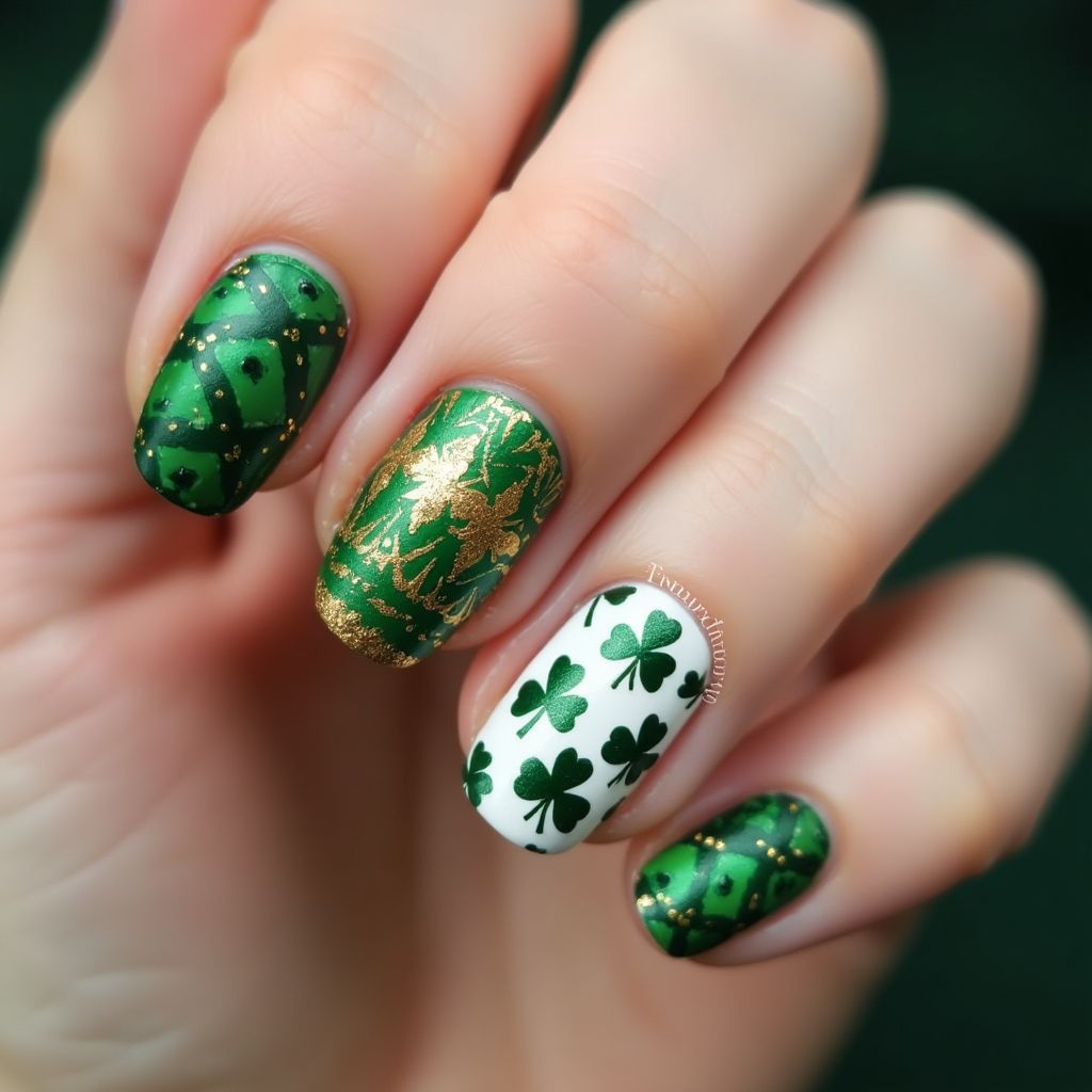 St Patrick's Day Round Nail Design