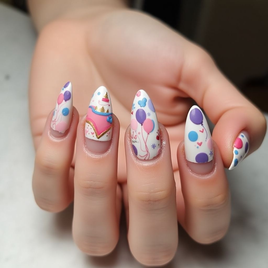 Birthday Round Nail Design
