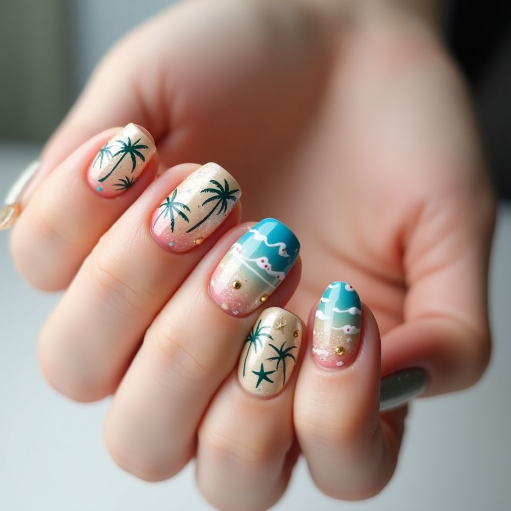 Beach Round Nail Design