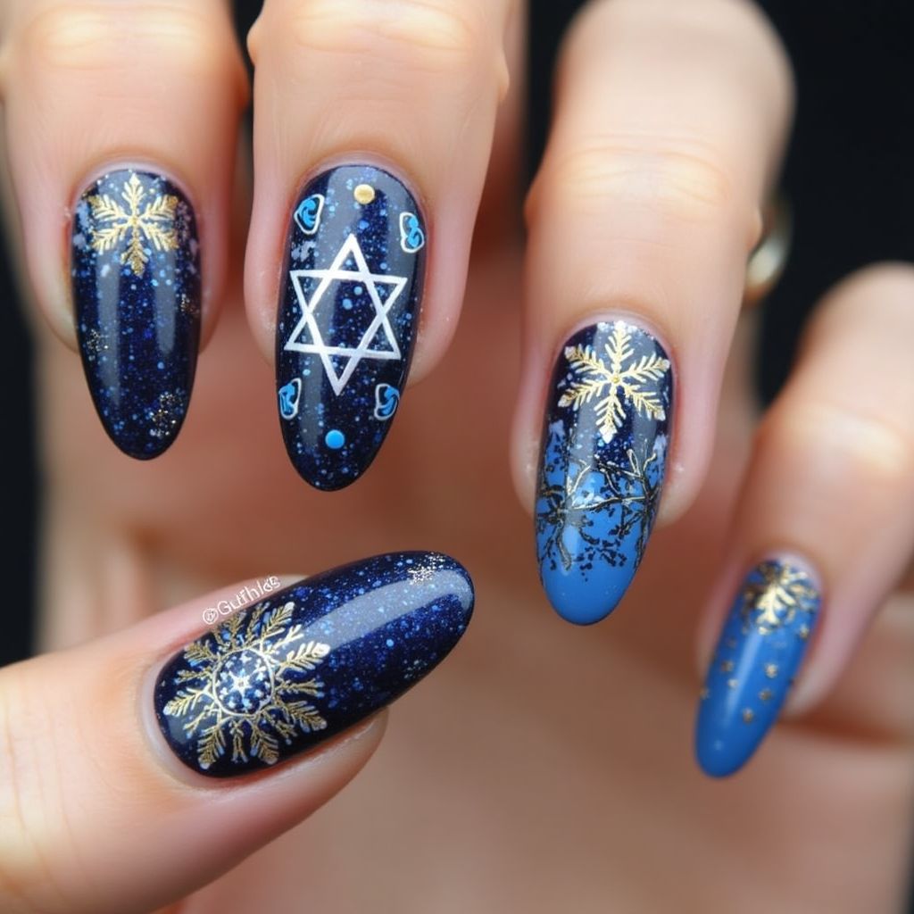 Hanukkah Stiletto Nail Design