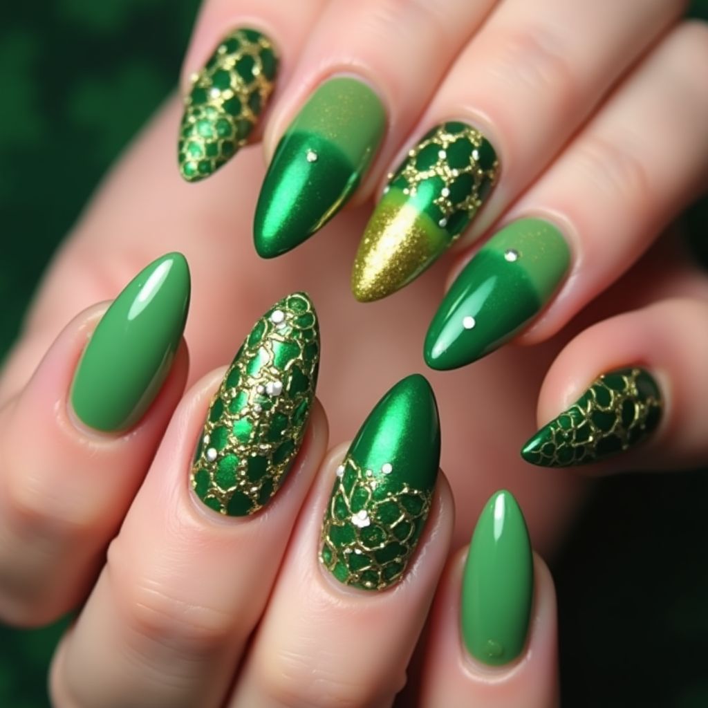 St Patrick's Day Stiletto Nail Design