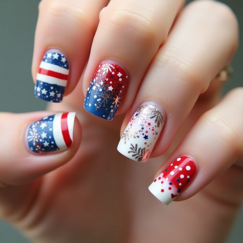 Independence Day Square Nail Design