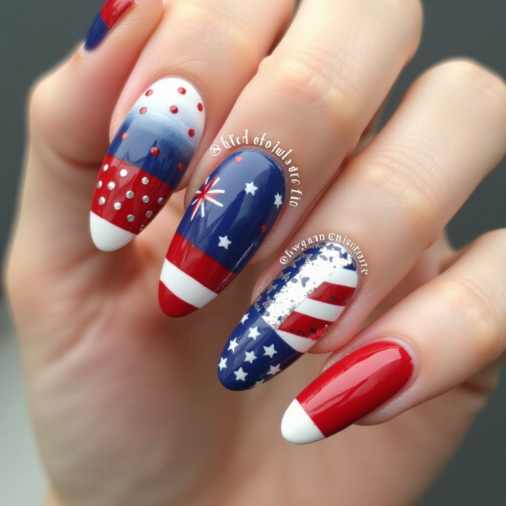 4th Of July Almond Nail Design