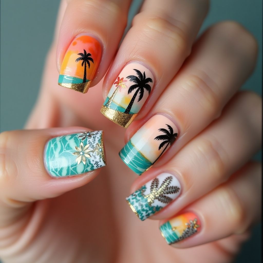 Vacation Square Nail Design