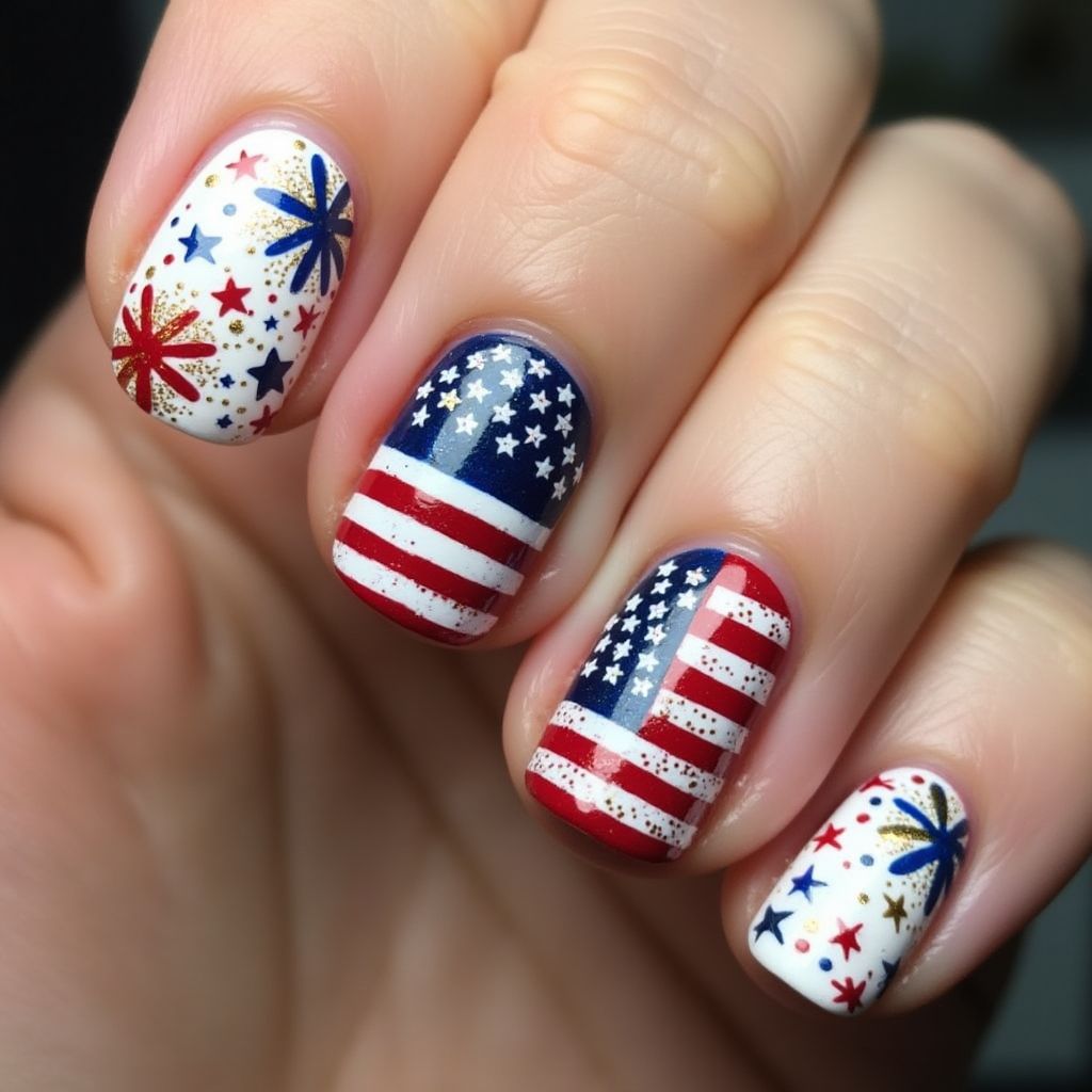 4th Of July Round Nail Design