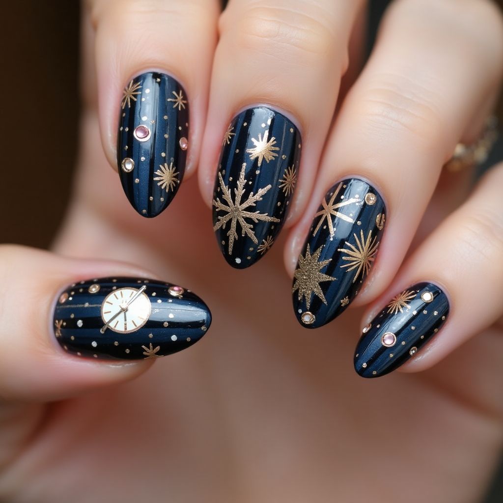 New Year Almond Nail Design