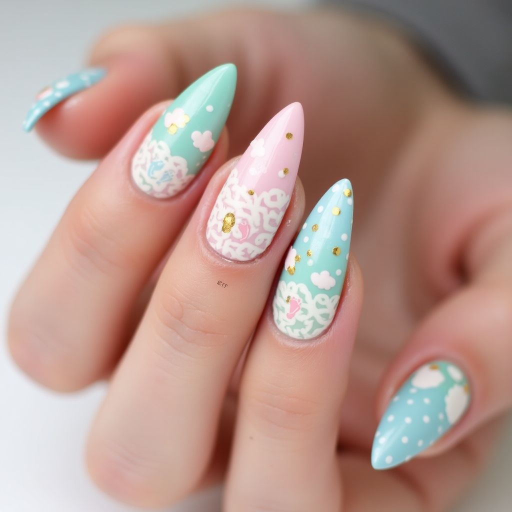 Baby Shower Stiletto Nail Design