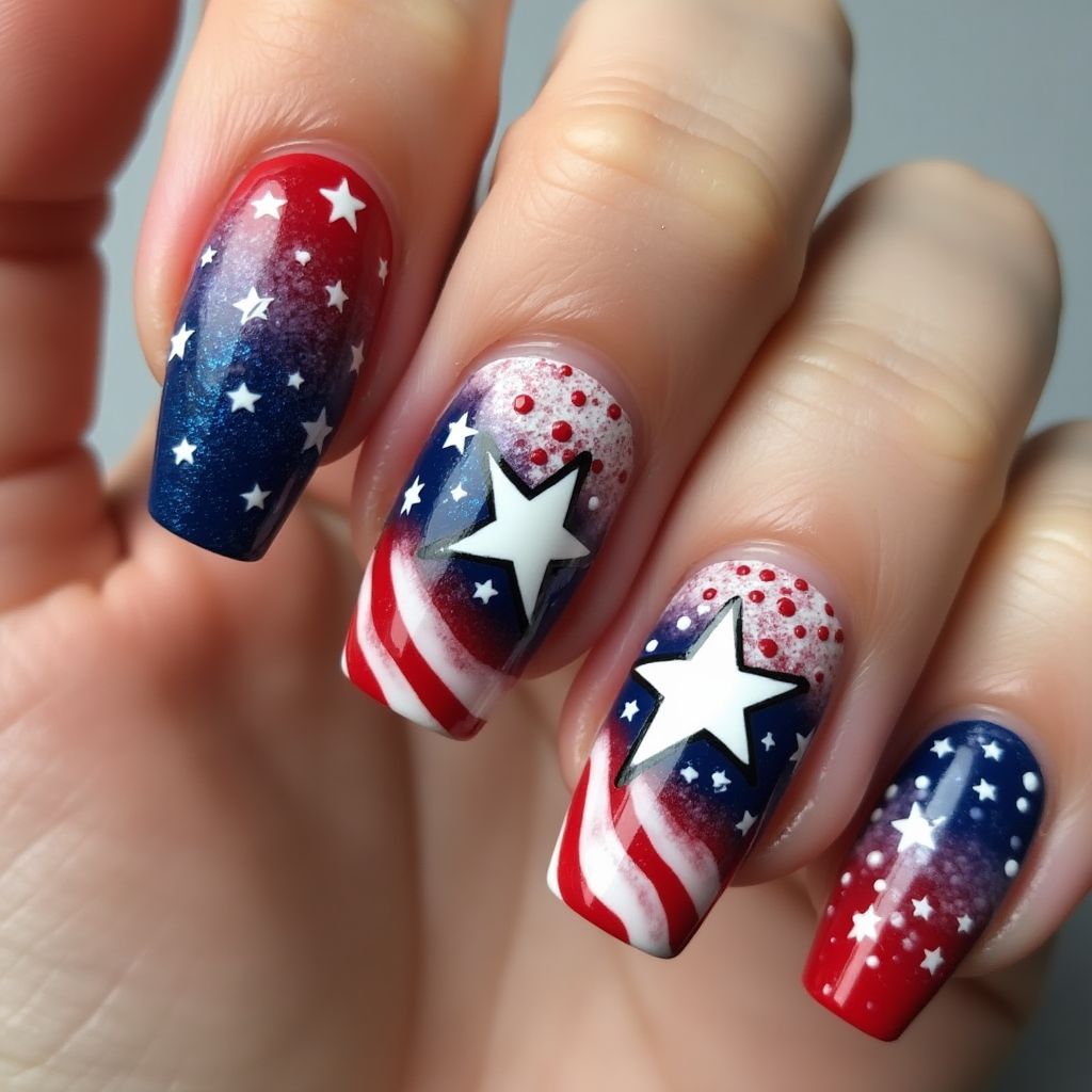4th Of July Coffin Nail Design