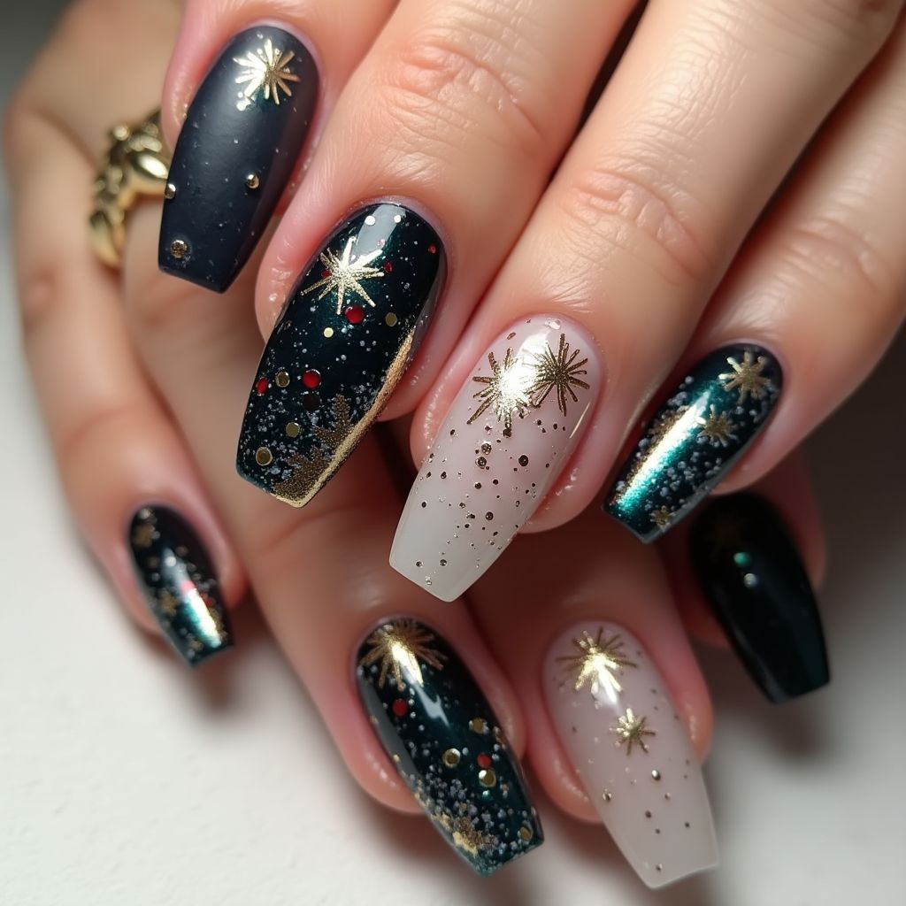 New Year Coffin Nail Design