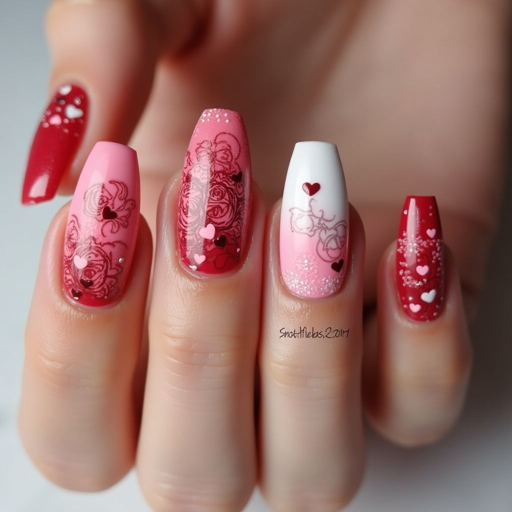 Valentine's Day Coffin Nail Design