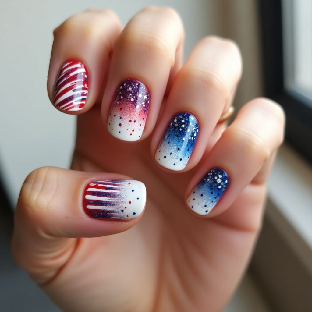 Independence Day Round Nail Design