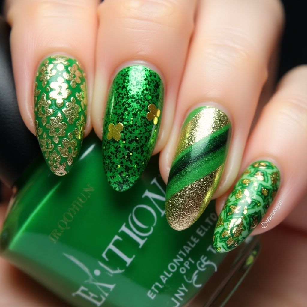 St Patrick's Day Almond Nail Design