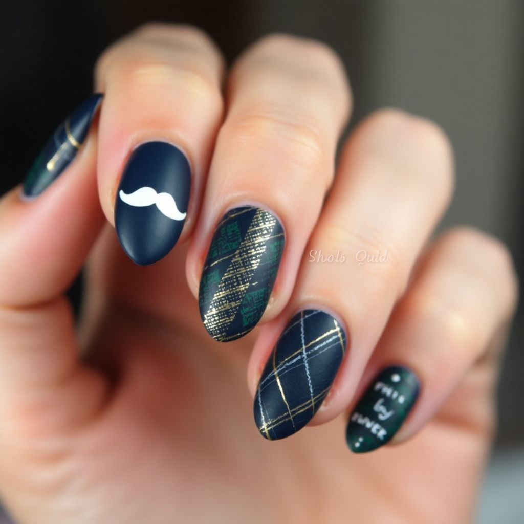 Father's day Almond Nail Design