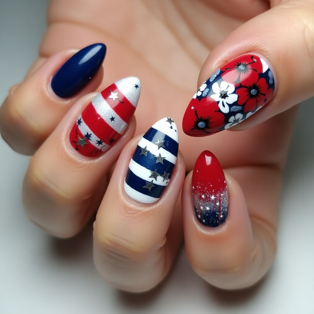 Memorial Day Almond Nail Design