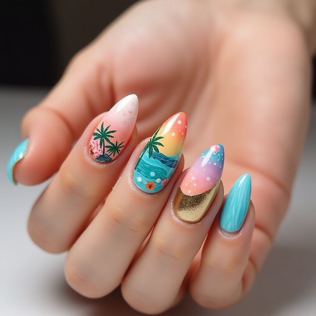 Vacation Almond Nail Design