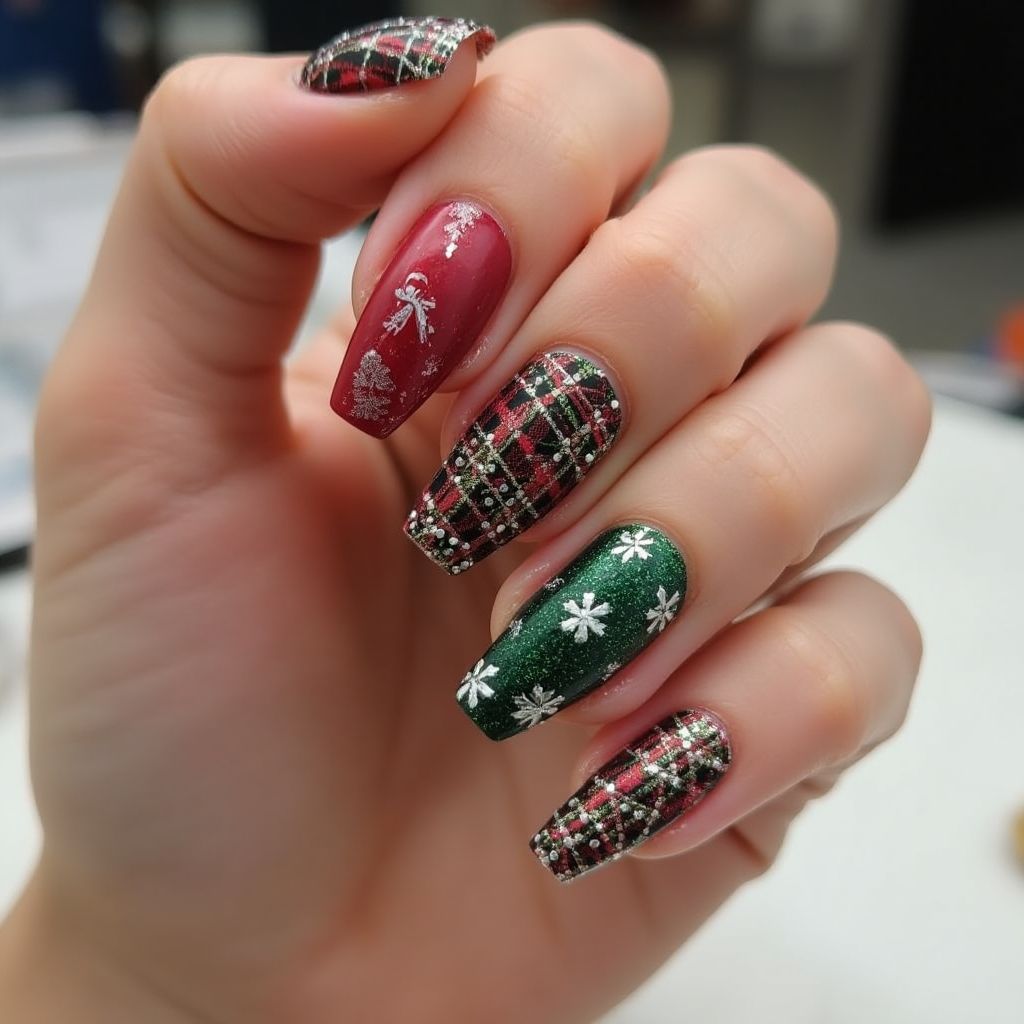 Holiday Coffin Nail Design