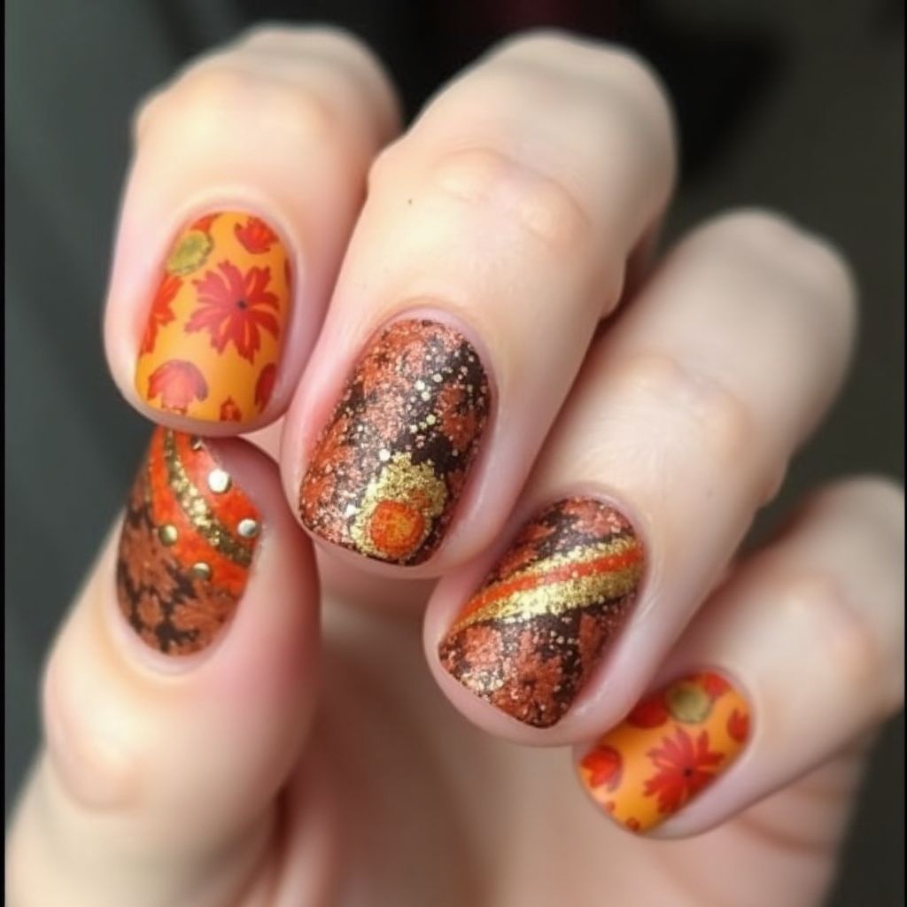 Thanksgiving Round Nail Design