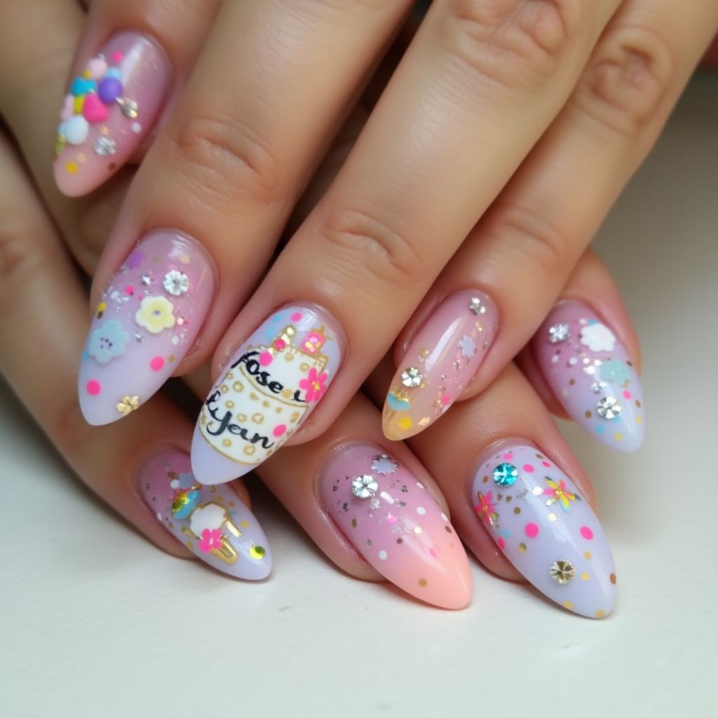 Birthday Almond Nail Design