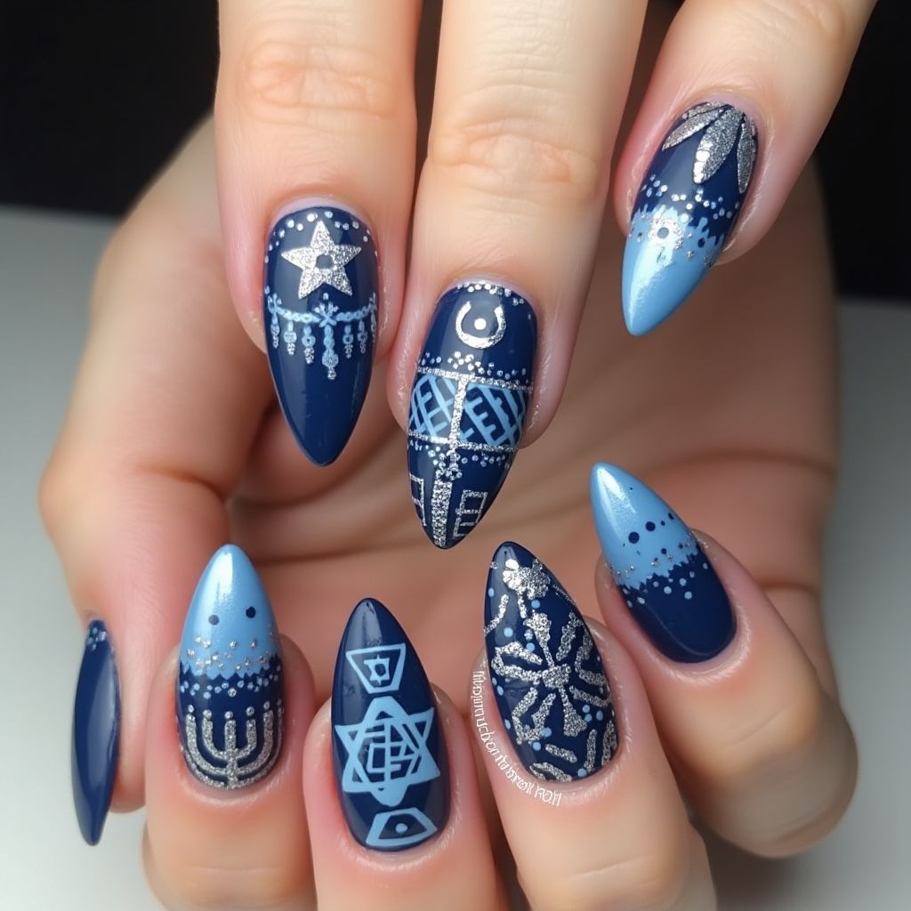 Hanukkah Stiletto Nail Design