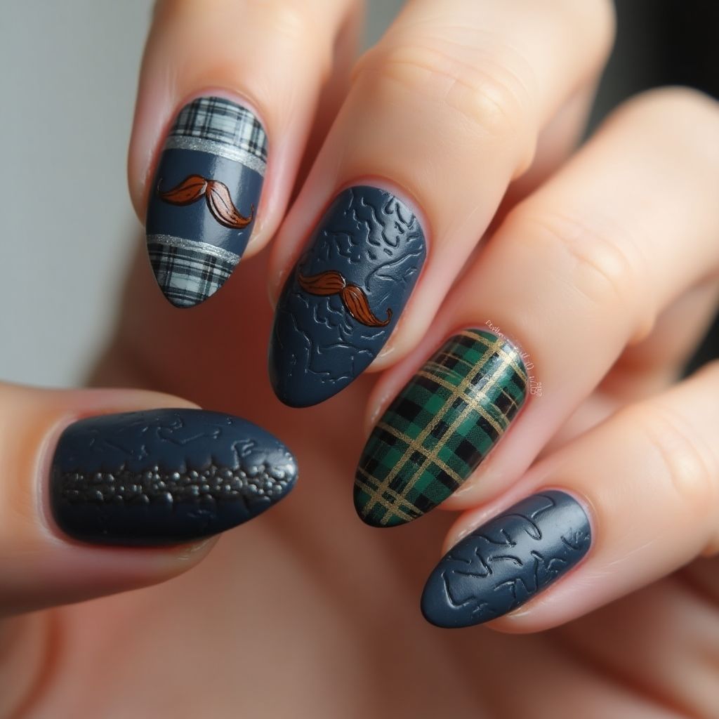 Father's Day Almond Nail Design