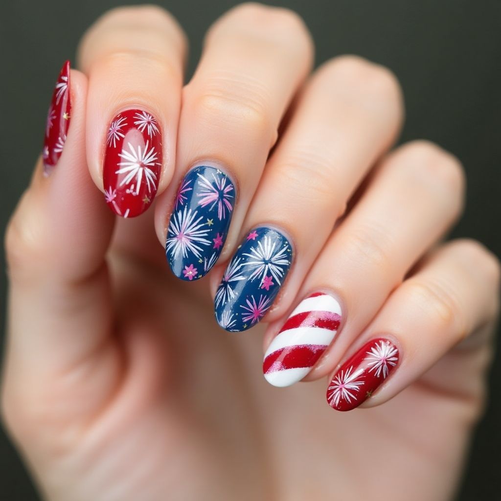 Independence Day Almond Nail Design