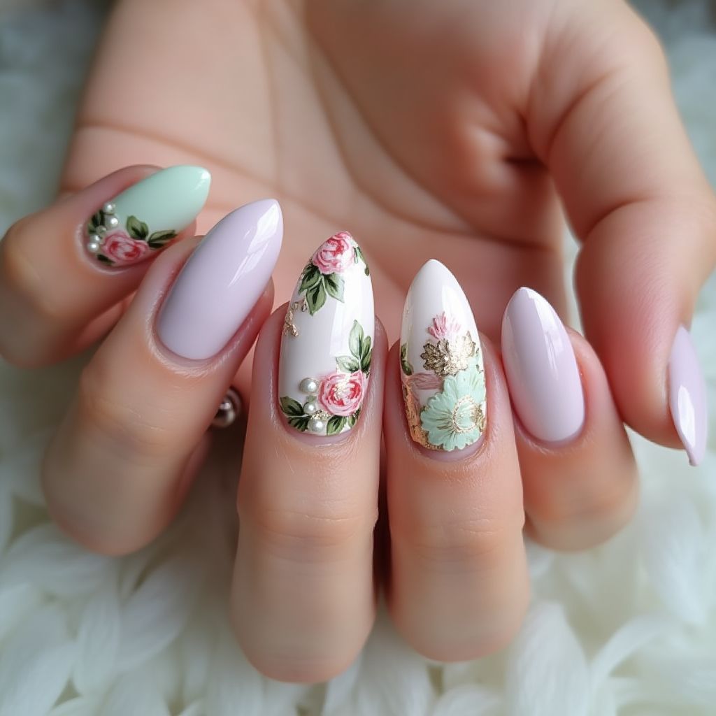 Mother's Day Almond Nail Design