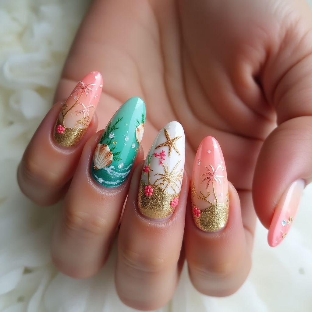 Beach Stiletto Nail Design