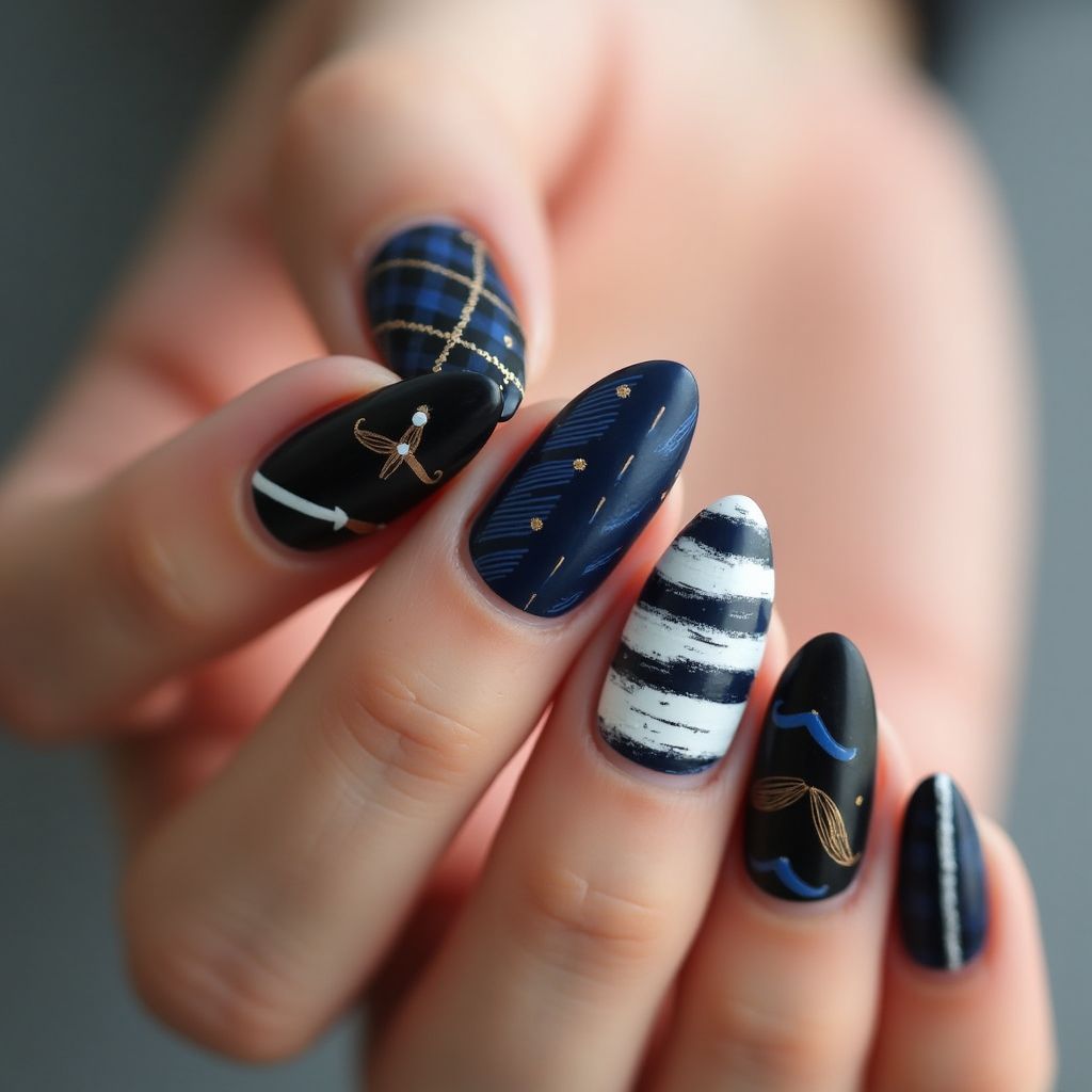 Father's Day Almond Nail Design