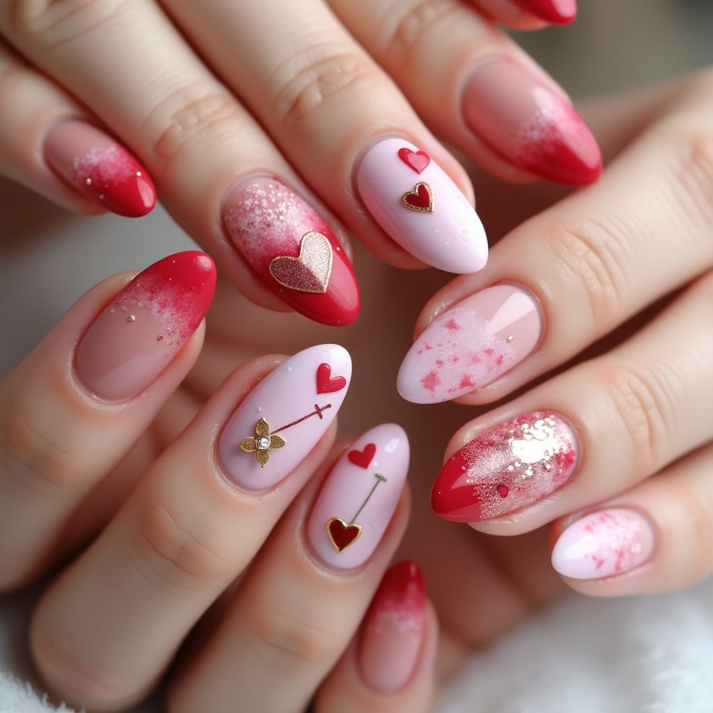 Valentine's Day Almond Nail Design