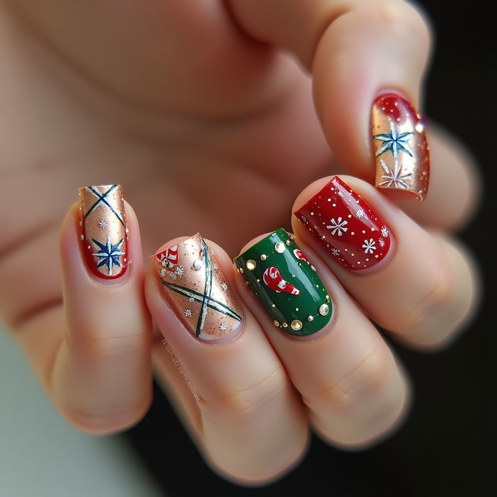 Holiday Coffin Nail Design