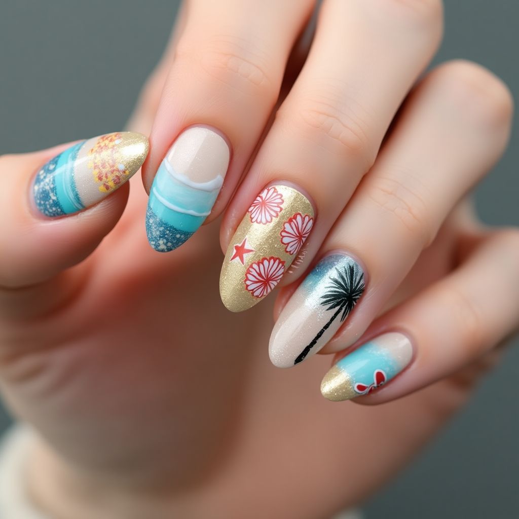 Beach Almond Nail Design