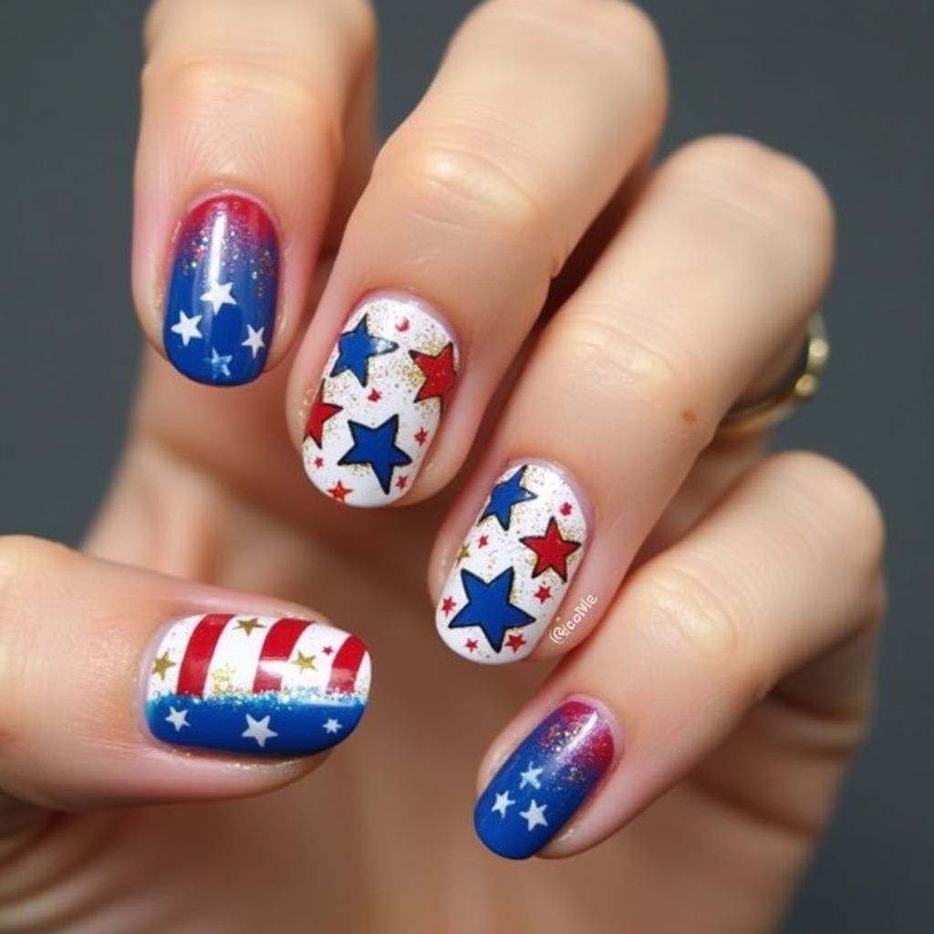 Labor Day Round Nail Design