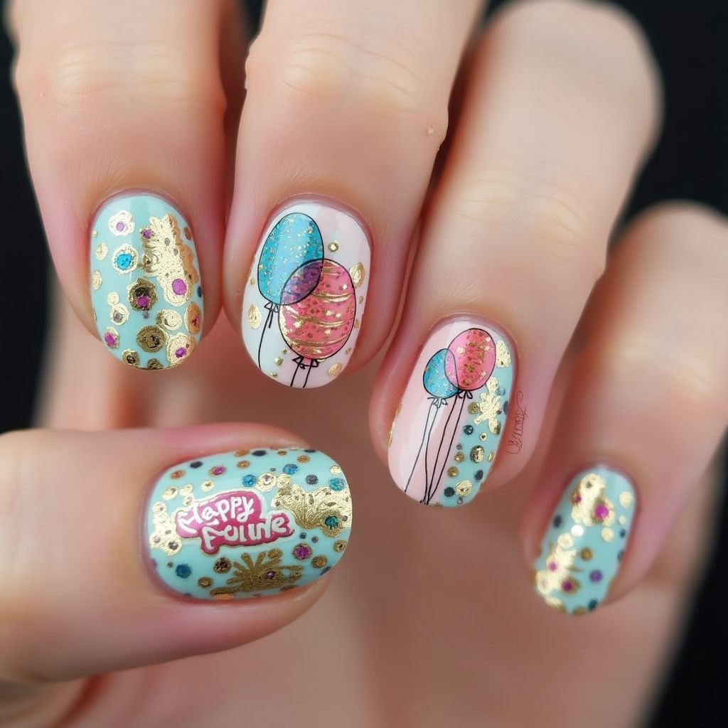 Birthday Round Nail Design