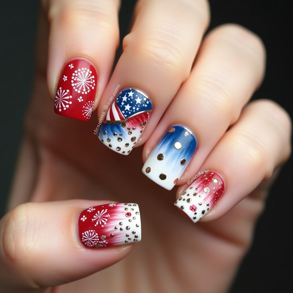 Independence Day Square Nail Design
