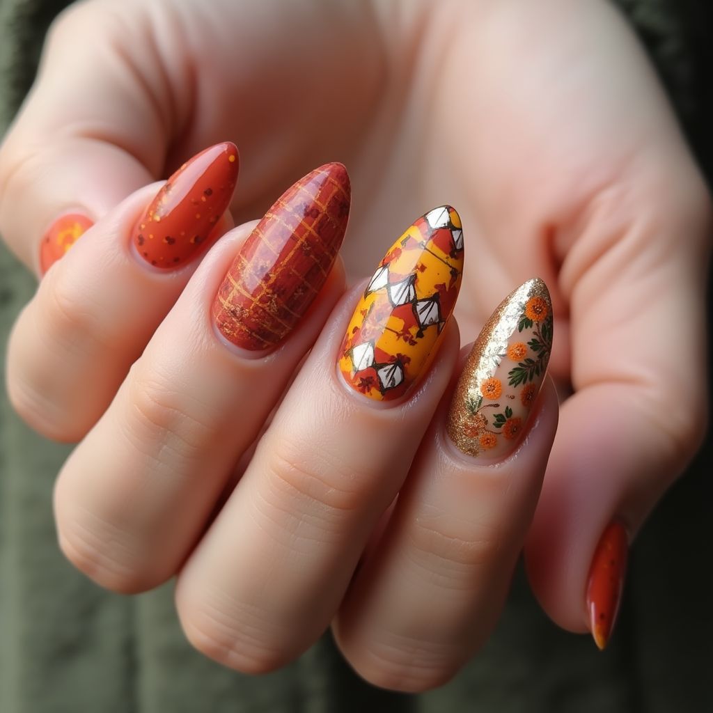 Thanksgiving Almond Nail Design