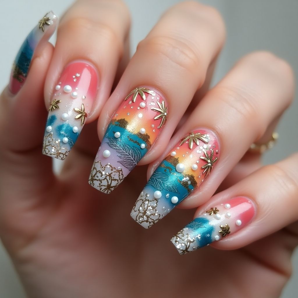 Cruise Coffin Nail Design
