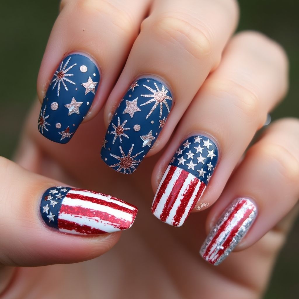 Independence Day Coffin Nail Design