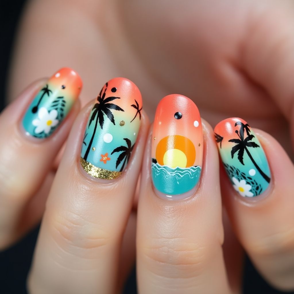 Vacation Round Nail Design