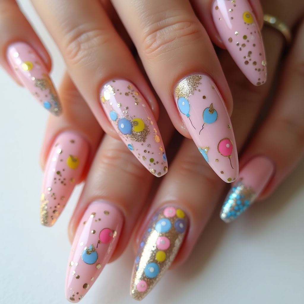 Birthday Stiletto Nail Design