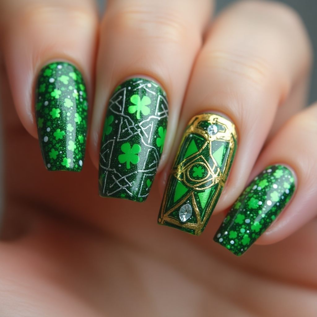 St Patrick's Day Coffin Nail Design