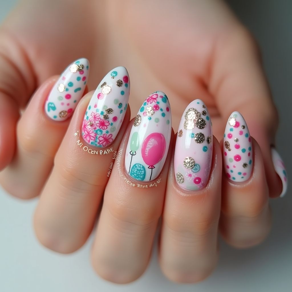 Birthday Almond Nail Design
