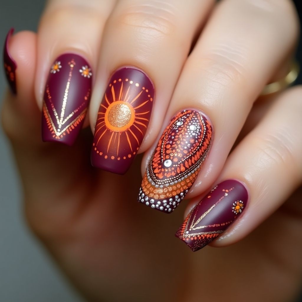 Diwali Coffin Nail Design
