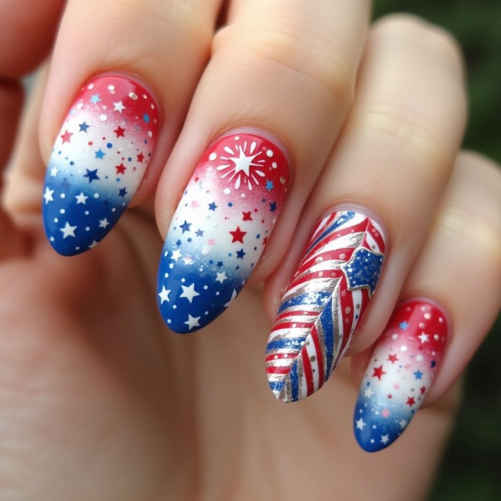 Independence Day Almond Nail Design