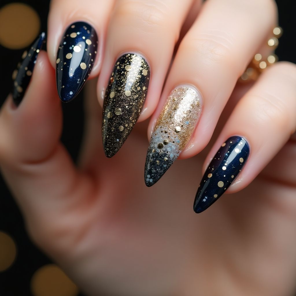 New Year Stiletto Nail Design